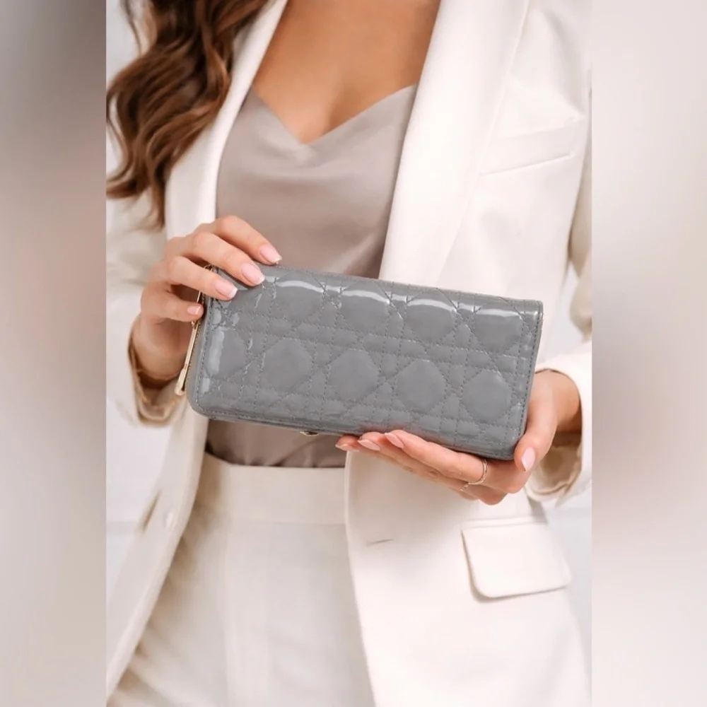 Dior-Lady Dior Voyageur Cannage Leather Wallet